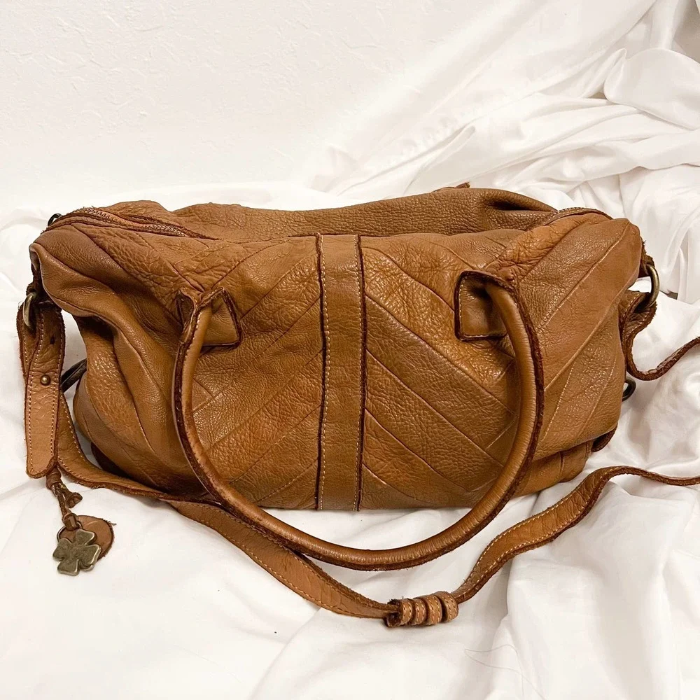 Lucky Brand Y2K Vintage 2000s Chevron Leather Tan Handbag Strap - Picture 15 of 16